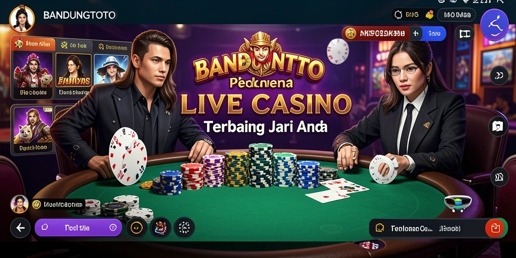 Screenshot gameplay BANDUNGTOTO menampilkan dealer dan pemain yang berinteraksi di meja Live Casino.