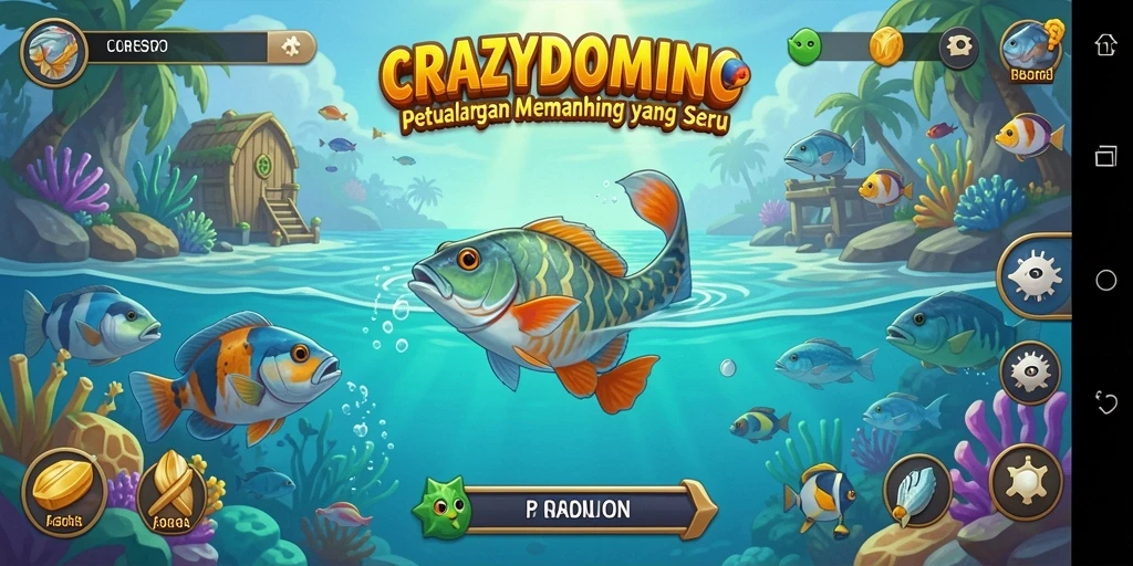 Tampilan gameplay menakjubkan dalam CRAZYDOMINO yang menampilkan aksi memancing.