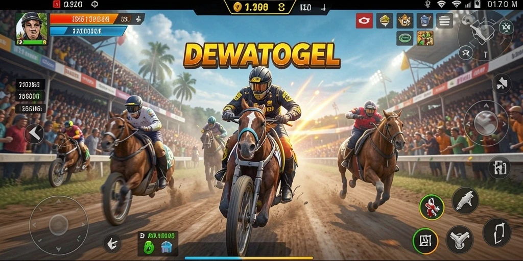 Tampilan gameplay seru dengan mobil balap di lintasan