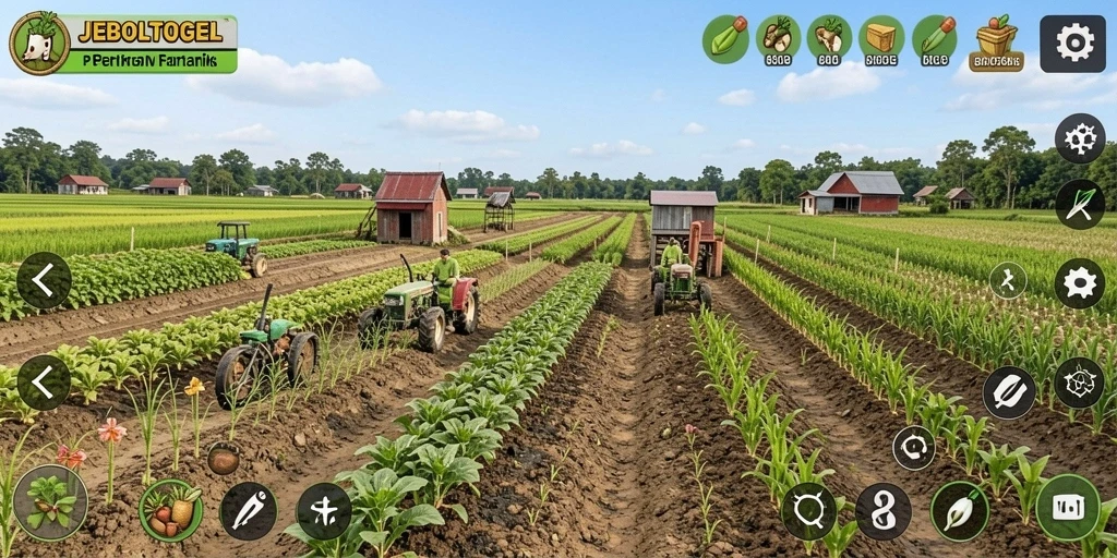 Screenshot gameplay JEBOLTOGEL menampilkan aktivitas pertanian yang mengasyikkan.