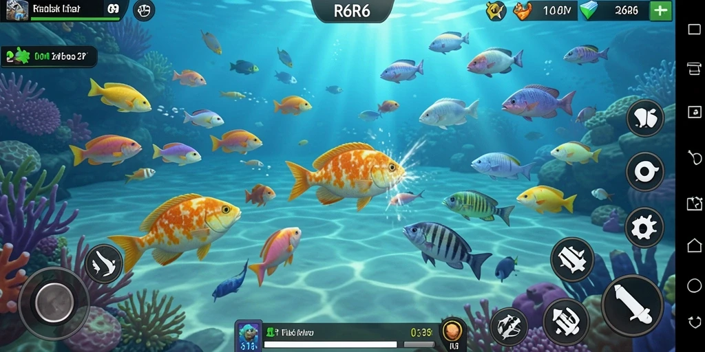 Gameplay seru R6R6 saat berburu ikan di bawah laut.