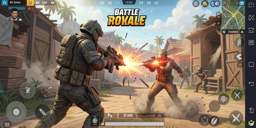 Screenshot utama RI188 menampilkan aksi seru di medan perang Battle Royale.